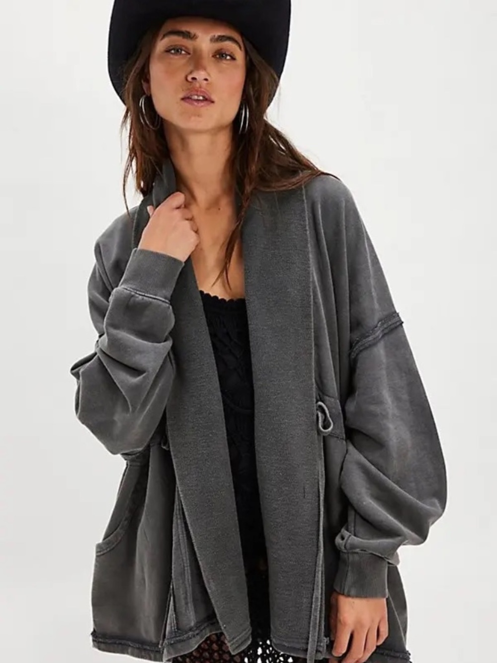 Free People Boothbay Sweatshirt Jacket in Black- Size XS